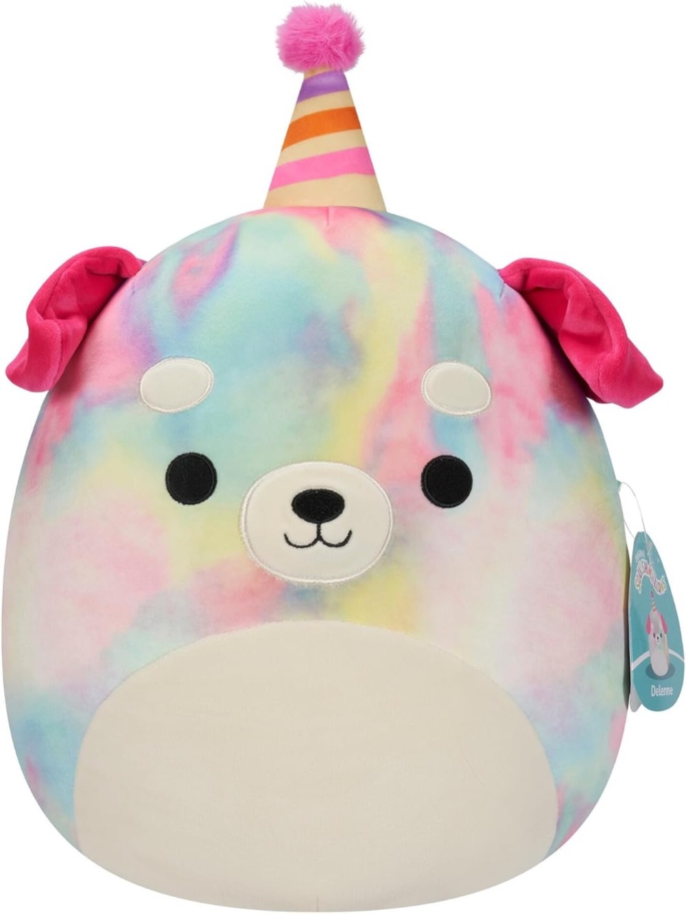 Squishmallows Delenne Tie-Dye Birthday Party Puppy Plush NWT